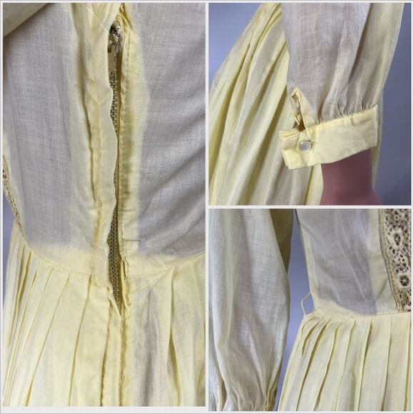 Vintage 1950s Yellow Cotton Eyelet Embroidered Shirtwaist Dress‎ // Size XS - Picture 3 of 5